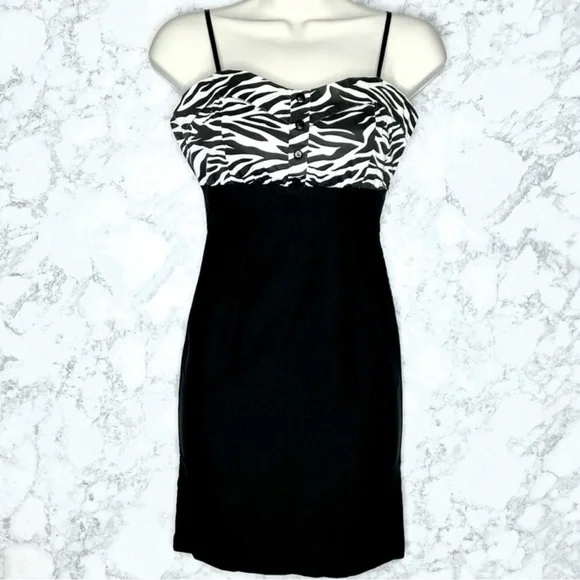 Lipstick 90s Black Zebra Print Form Fitting Mini Dress Juniors Medium - Picture 2 of 8